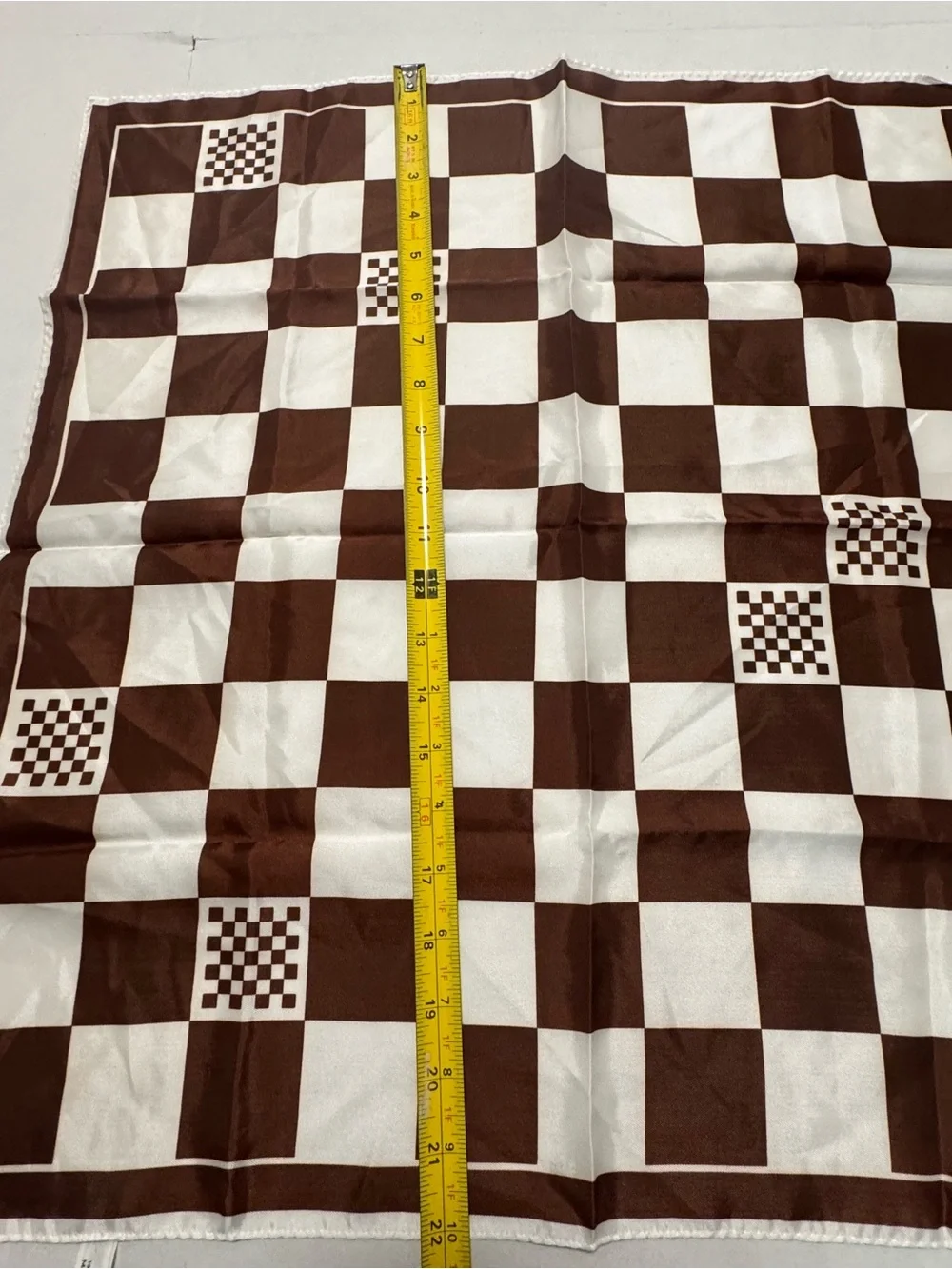 Vintage Vera Neumann Brown White Checkered Scarf 22”x22”